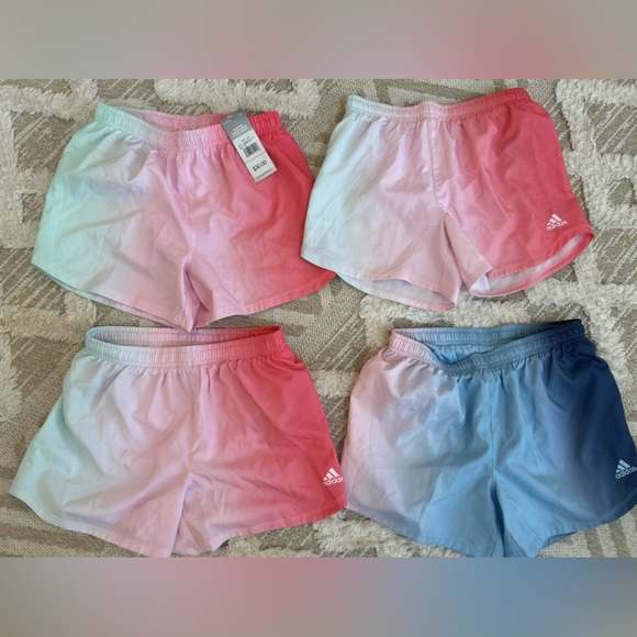 NWT Adidas Kids Gradient Shorts - Pink and Blue- Bundle of 4 pairs- Size L(14) - Picture 1 of 2